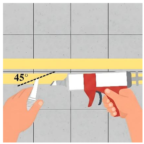 Potong ujung kerucut (nozzle) dengan sudut 45˚. Pasang nozzle ke botol (tube), lalu  masukan ke dalam sealant gun.