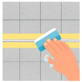 Tarik jari atau alat perata dengan satu gerakan yang halus untuk menekan Viscous ke  dalam celah dan meratakannya. 