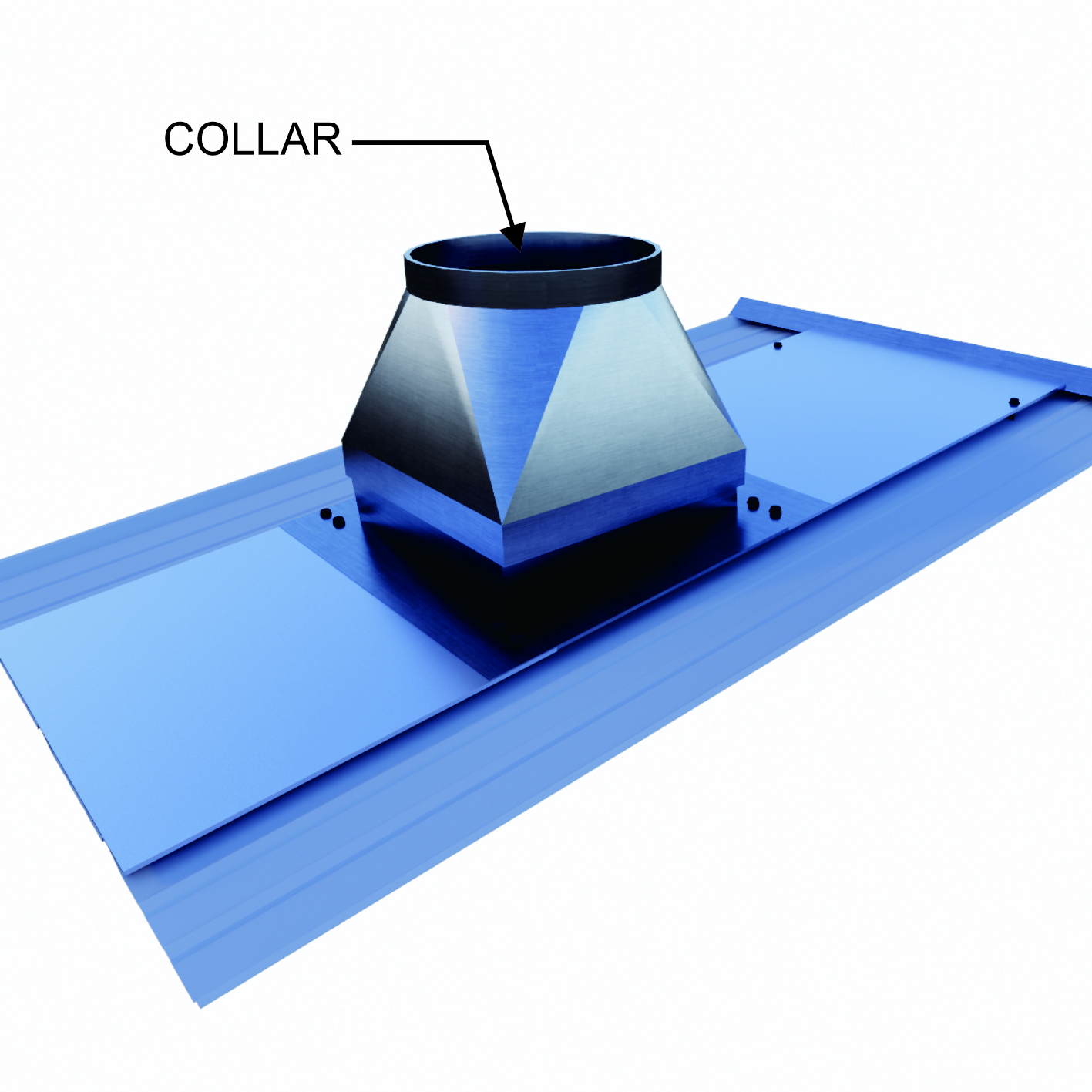 Pasang collar atau leher ventilator di atas base flashing, kemudian kunci posisinya menggunakan sekrup hingga terpasang kuat.