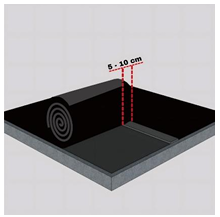 Pastikan antar lembaran membrane harus tumpang tindih (overlap) minimal 10 cm.  pastikan bagian sambungan ini dibakar dengan ekstra hati-hati dan ditekan dengan  kuat agar menyatu dengan sempurna.