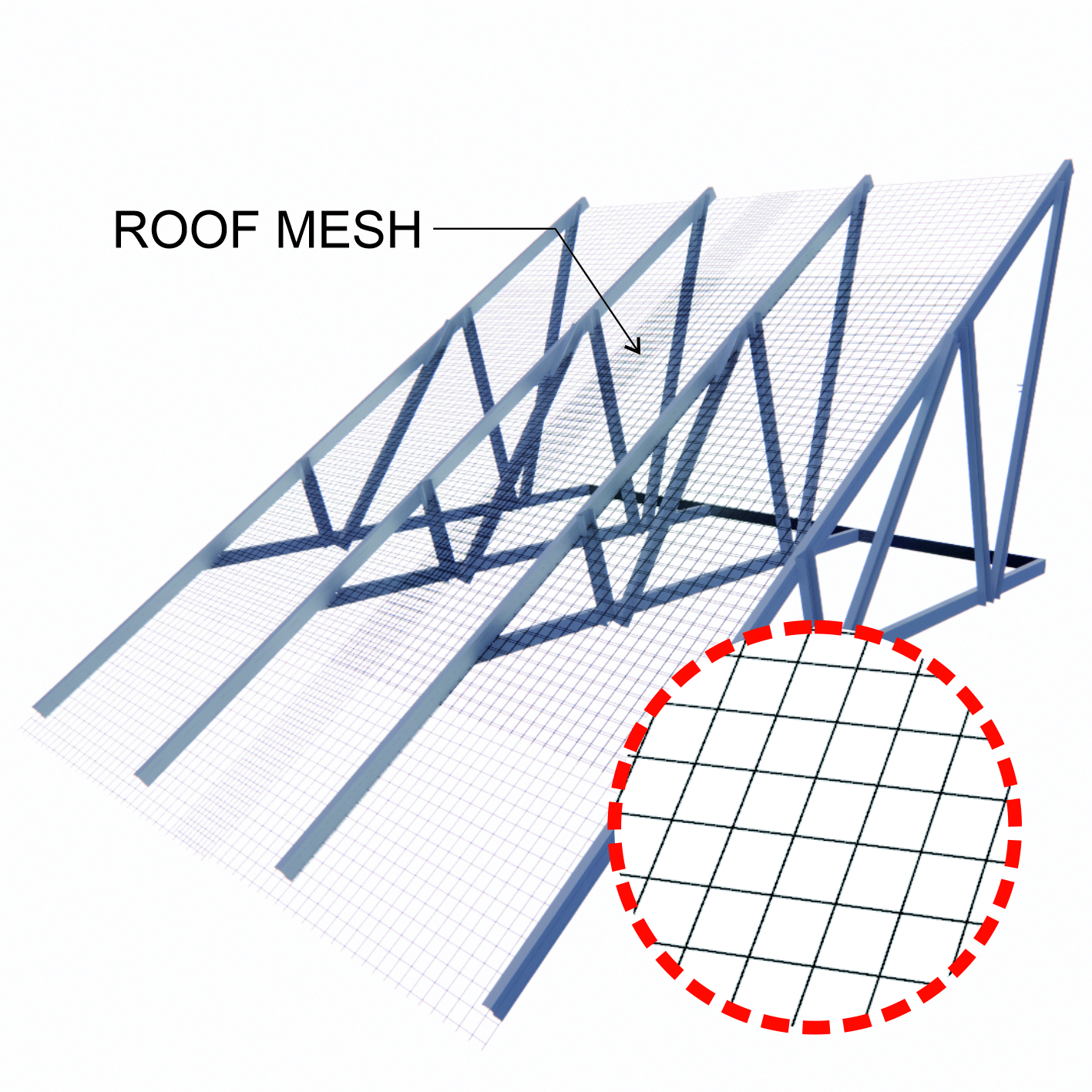 Bentangkan roof mesh di atas gording. Kawat ini berfungsi sebagai penahan agar material Duorock tidak melendut. Kencangkan menggunakan sekrup pada setiap titik pertemuan gording.