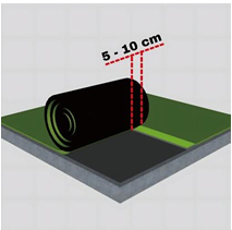 Pastikan antar lembaran membrane harus tumpang tindih (overlap) minimal 10 cm.  pastikan bagian sambungan ini dibakar dengan ekstra hati-hati dan ditekan dengan  kuat agar menyatu dengan sempurna. 