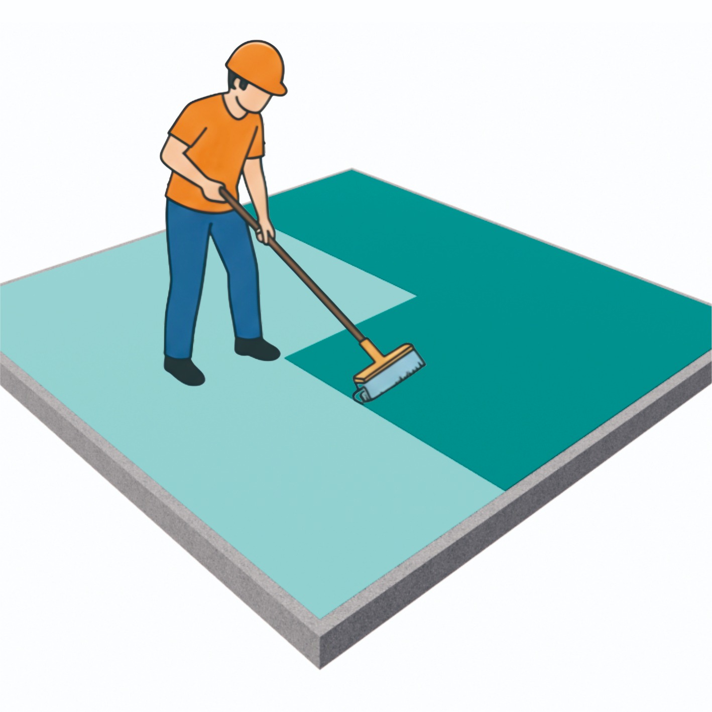 Aplikasikan waterproofing tanpa pengenceran secara merata dengan arah vertikal (atas ke bawah). Lapisan ini mulai membentuk perlindungan utama terhadap rembesan air. Biarkan mengering selama 2–4 jam.