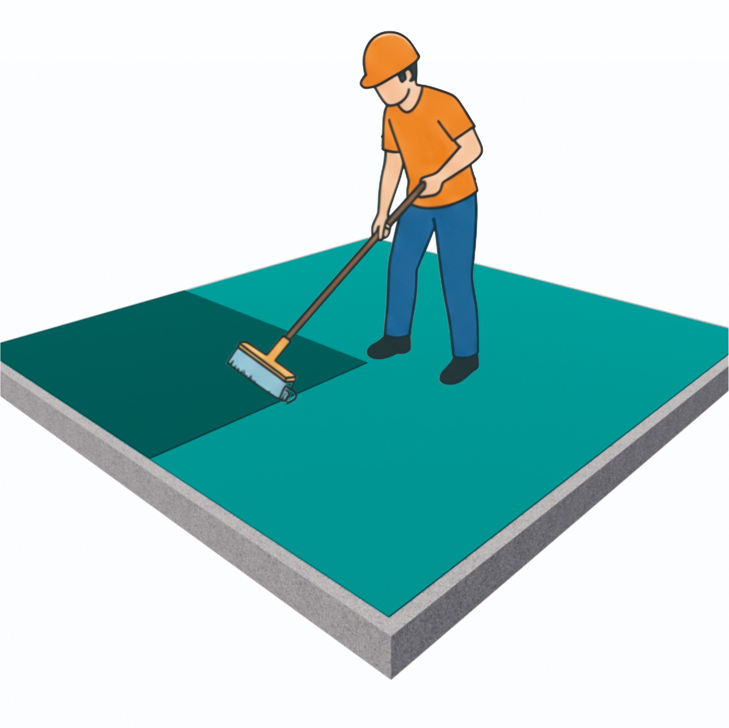 Aplikasikan kembali waterproofing tanpa pengenceran dengan arah horizontal (kiri ke kanan). Teknik aplikasi silang ini membantu memastikan seluruh pori-pori tertutup rapat sehingga perlindungan terhadap kebocoran menjadi lebih maksimal.