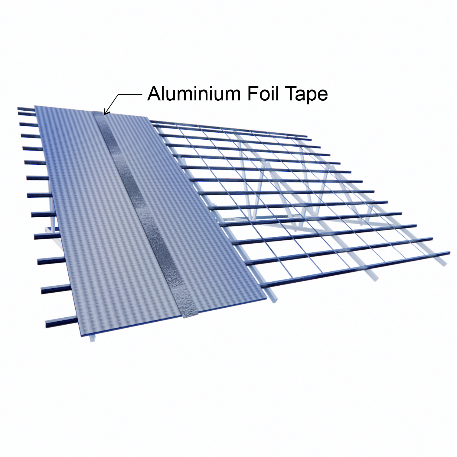 Tutup area sambungan menggunakan aluminium tape untuk memastikan perlindungan yang optimal. Pastikan seluruh permukaan Polyshield terpasang rata dan rapi sebelum melanjutkan ke tahap berikutnya.