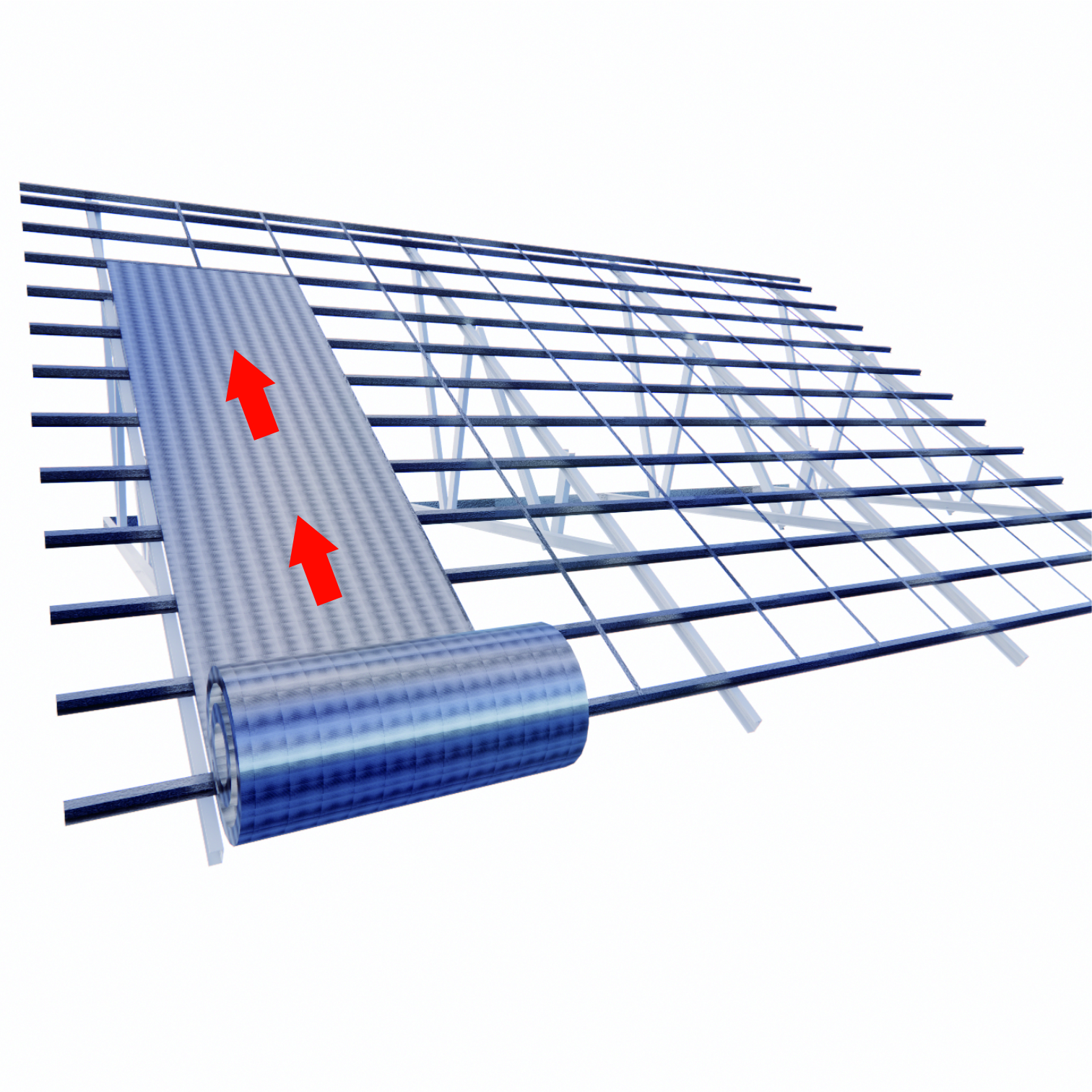 Bentangkan Polyshield secara memanjang, baik secara vertikal maupun horizontal. Pemasangan dimulai dari bagian bawah ke arah atas.