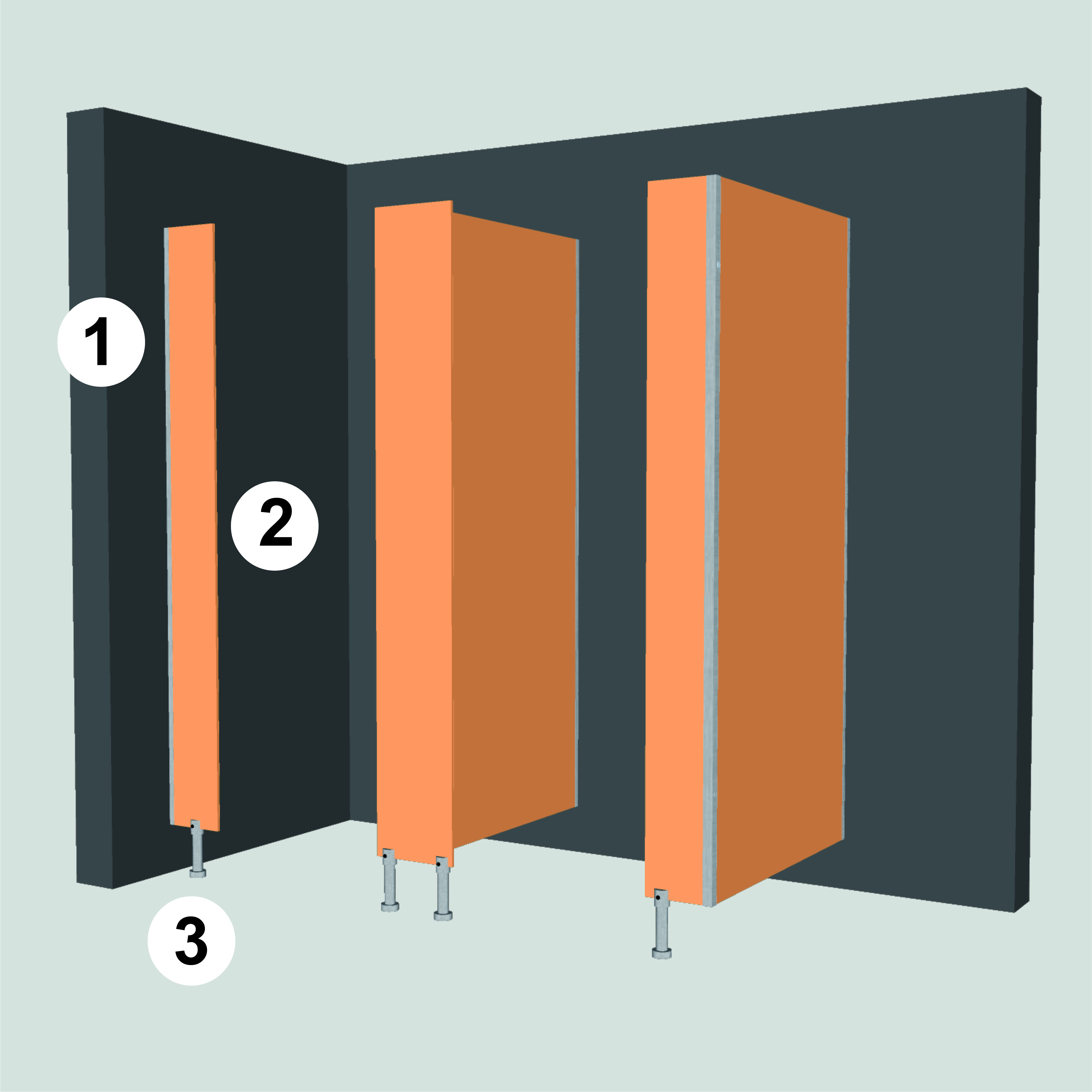 1. Pasang aluminium U-channel pilaster pada dinding menggunakan fisher dan sekrup.