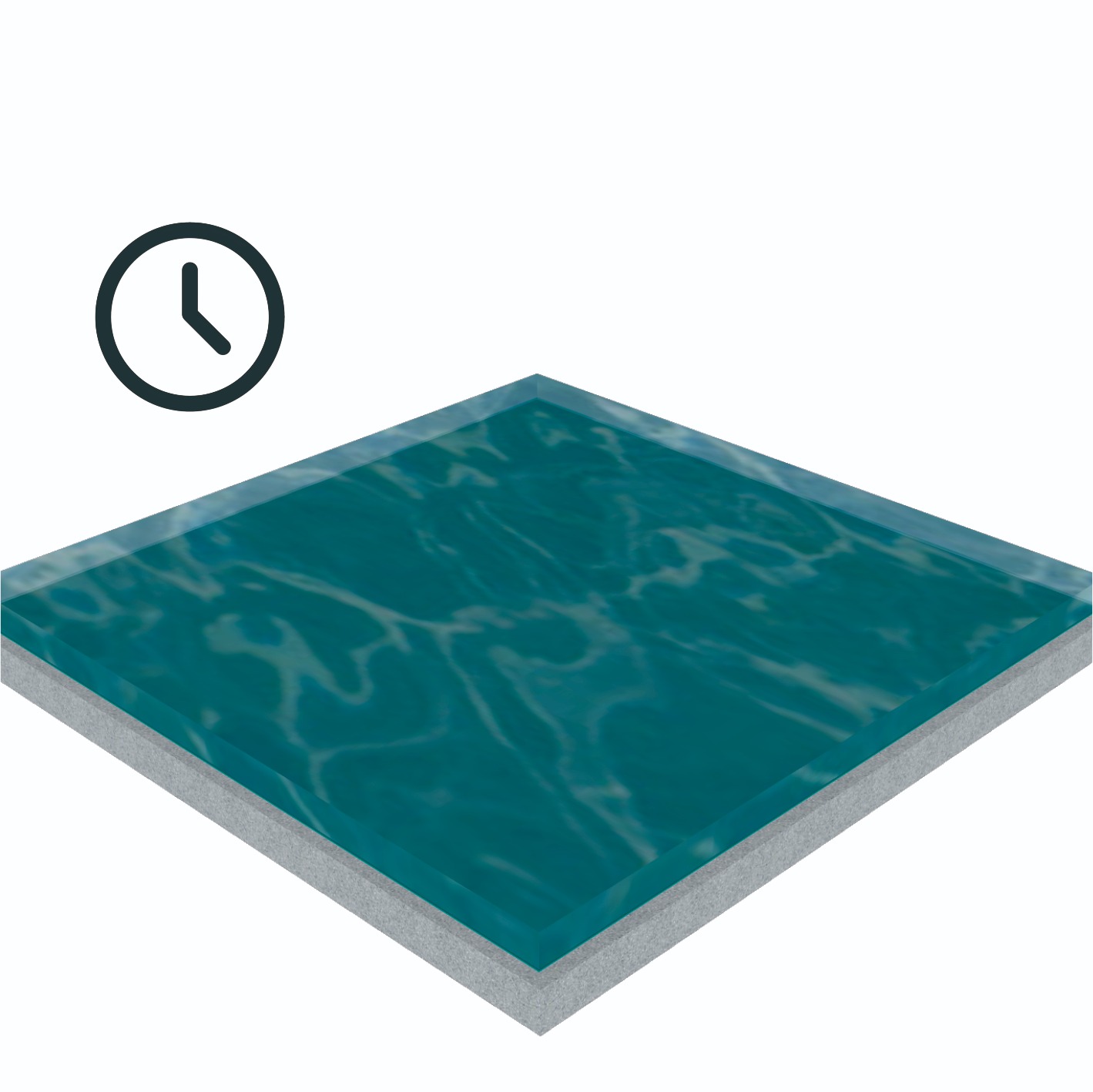 Setelah aplikasi selesai, biarkan lapisan mengering sempurna selama 24–48 jam. Kemudian isi area dengan air setinggi 3–5 cm dan beri tanda batas air untuk memastikan tidak ada penurunan volume air sebelum pekerjaan finishing dilakukan.