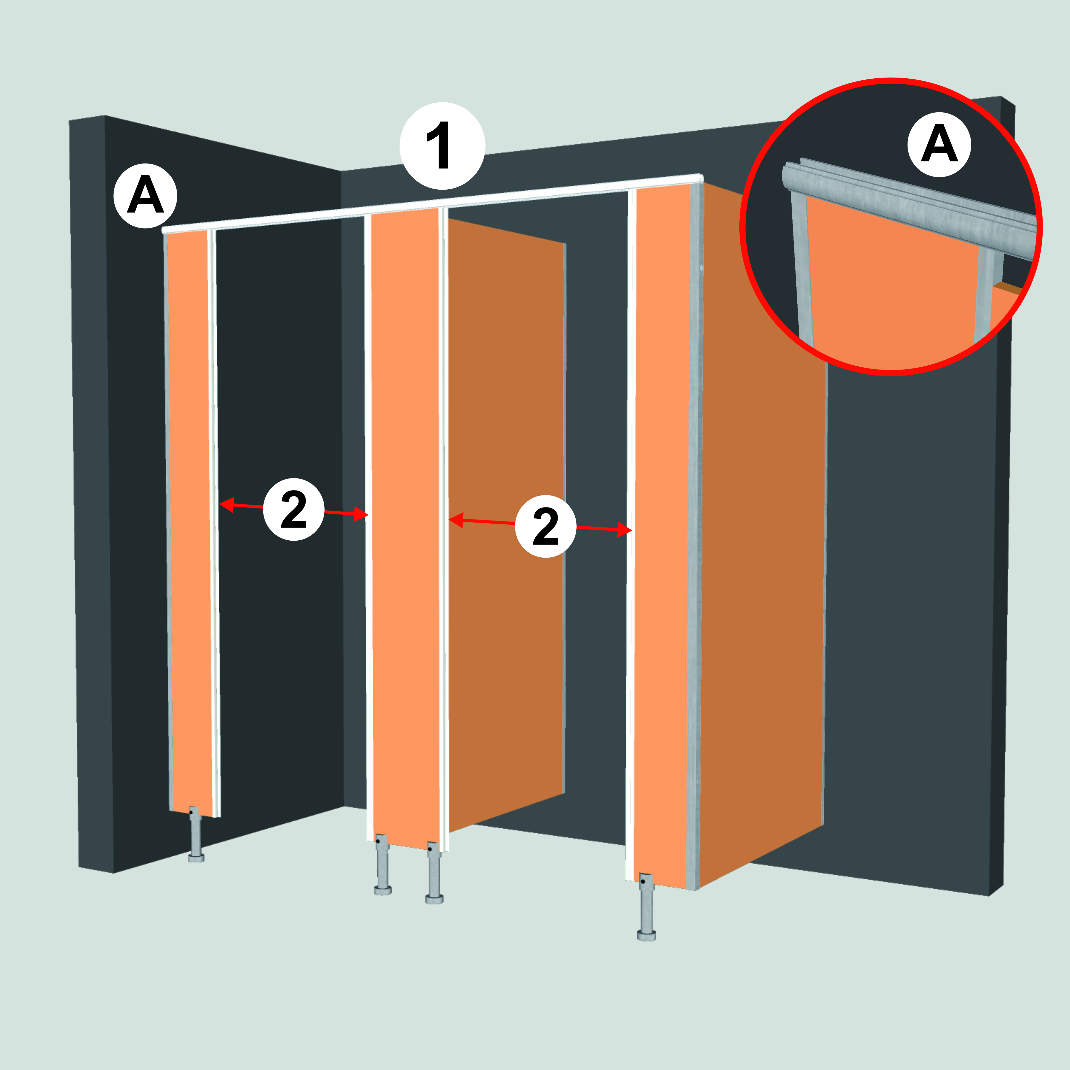 1. Pasang aluminium head section pada bagian atas panel pilaster dan kunci menggunakan sekrup.