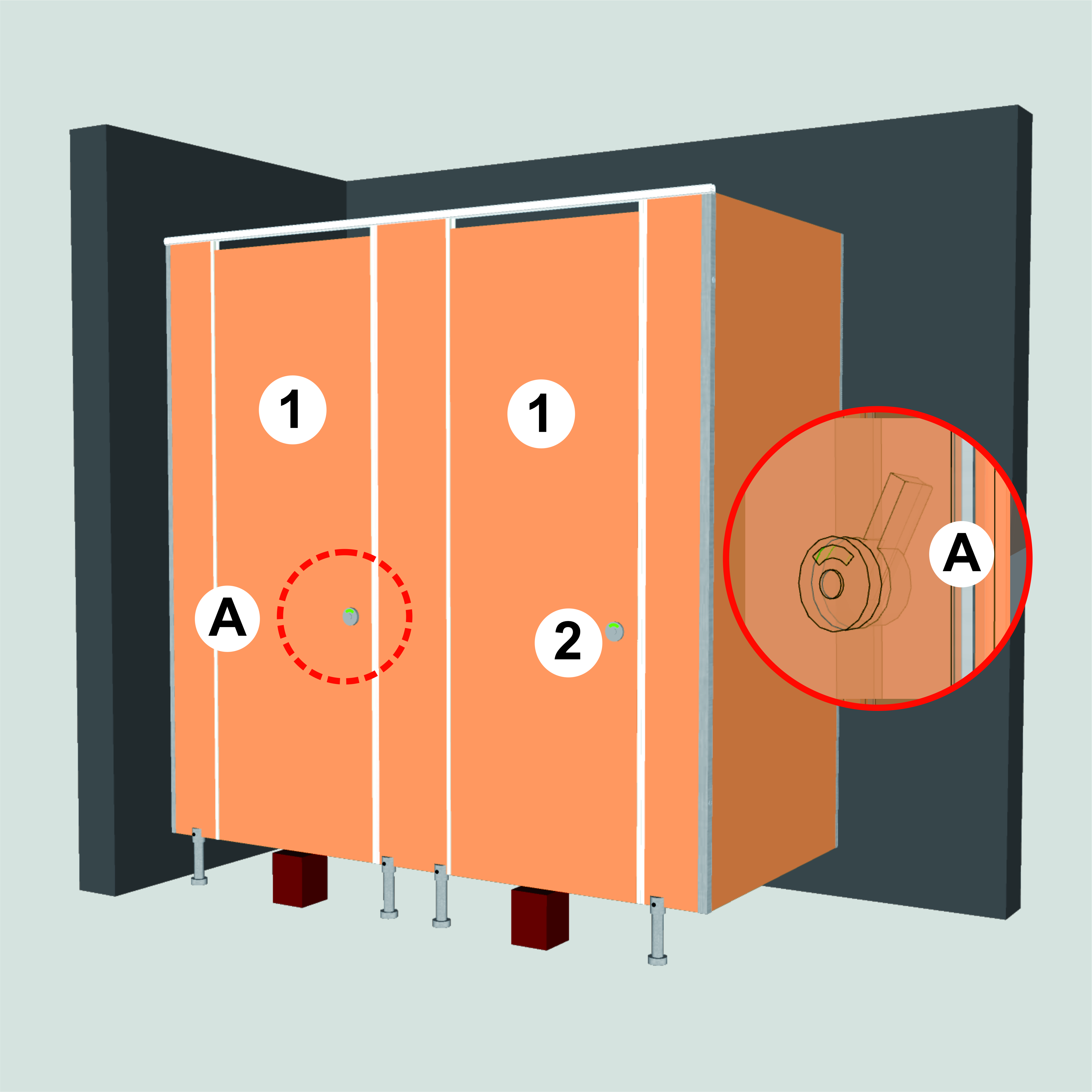 1. Pasang panel pintu di antara kedua pilaster. Berikan penyangga pada bagian bawah pintu agar sejajar dengan pilaster, lalu kunci sisi engsel lainnya ke panel pintu menggunakan sekrup.