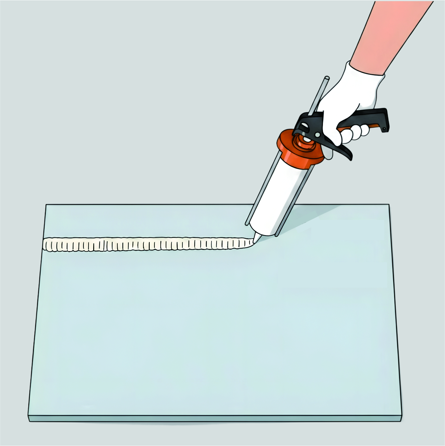 Gunakan teknik Vertical Beads (Garis Vertikal) dengan membentuk garis dari atas ke bawah berjarak 10–15 cm. Teknik ini membantu daya rekat lebih kuat dan merata.