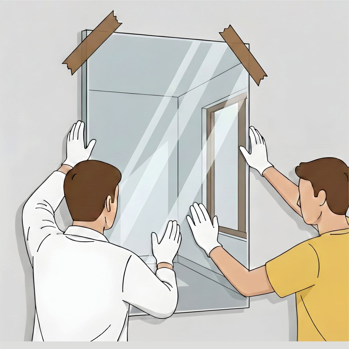 Gunakan pita perekat kuat atau penopang sementara di bagian bawah cermin hingga Viscobond mengering sempurna.