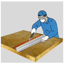 Ukur celah kosong pada rangka yeng telah dibuat. Potong DUOROCK Ultimate sesuai dengan ukuran tersebut. Saat memotong gunakan Teknik oversizing yaitu melebihkan ukuran sekitar 5 mm dari ukuran asli rongga agar dapat terpasang sangat rapat tanpa celah.