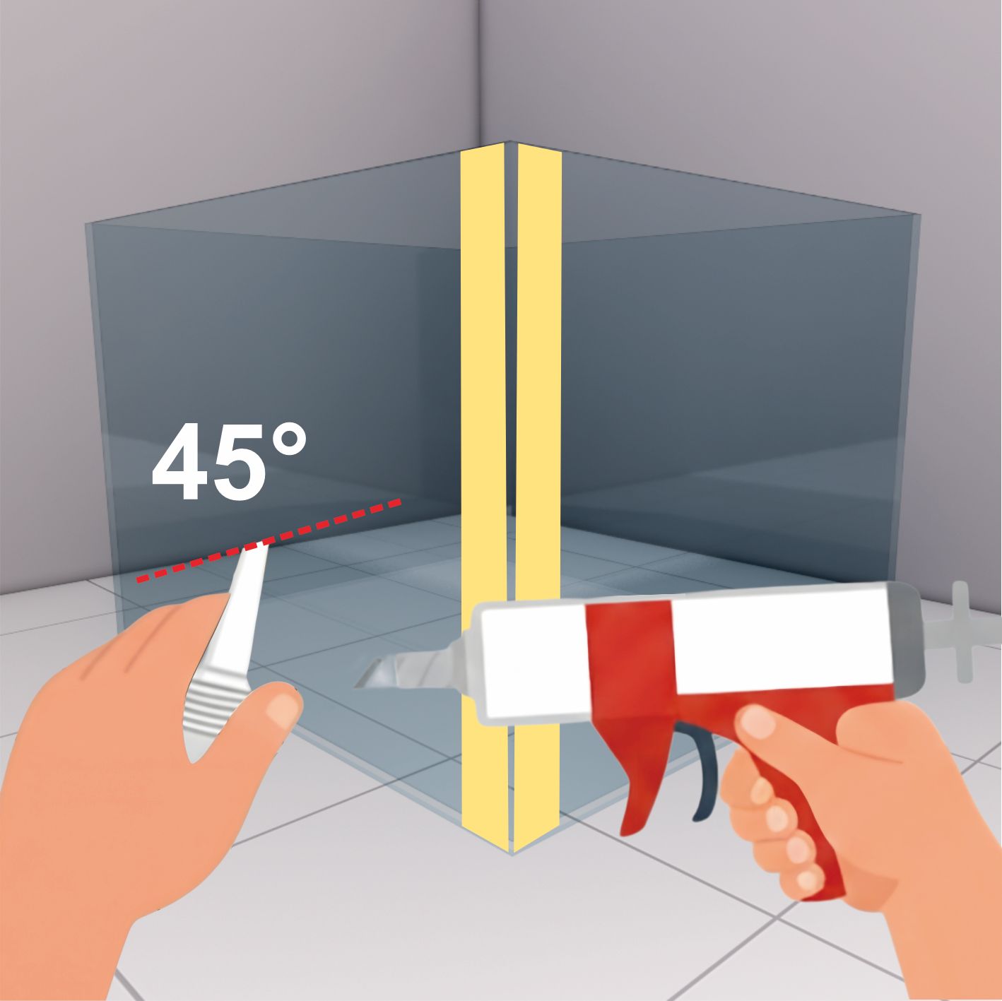 Potong ujung nozzle dengan sudut ±45°. Pasang nozzle pada tube, kemudian masukkan tube ke dalam sealant gun
