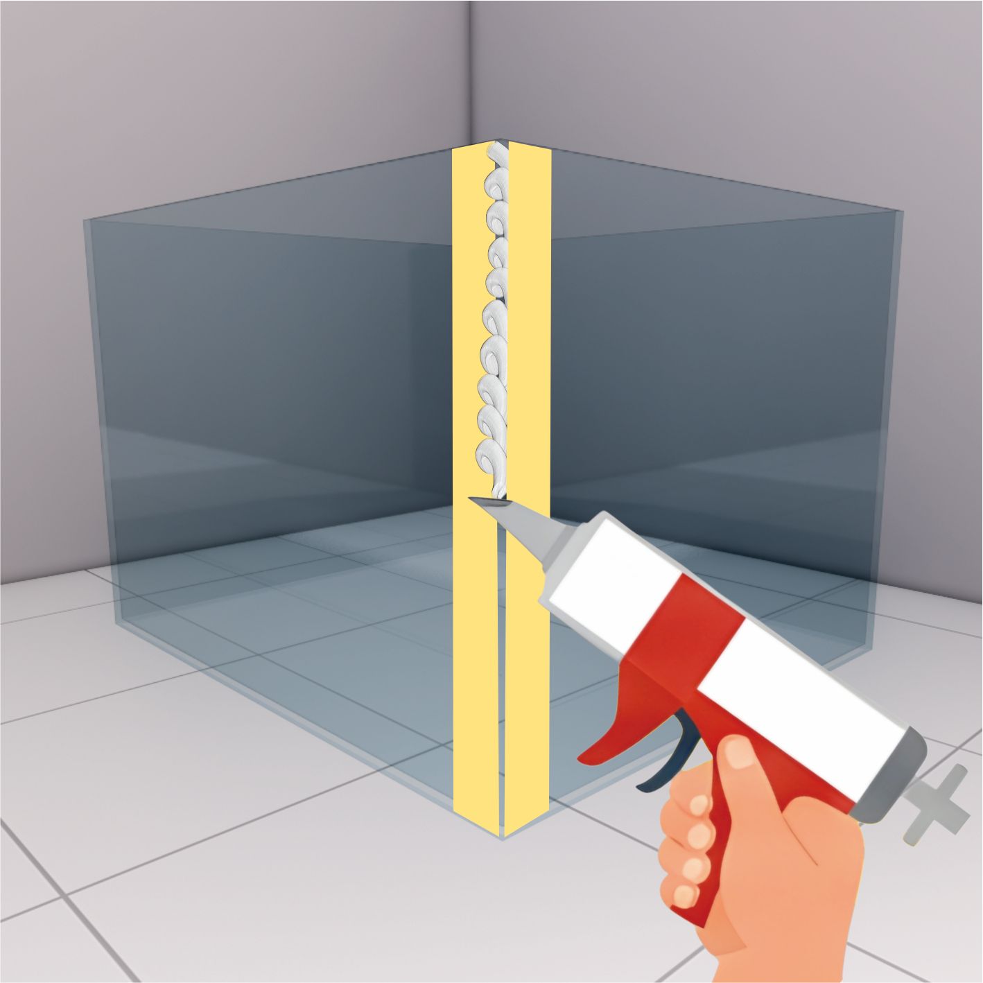 Pegang sealant gun dengan sudut sekitar 45° dan tekan pelatuk secara stabil. Aplikasikan Viscous secara merata hingga sealant masuk dan mengisi celah dengan sempurna.​