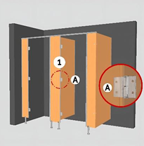 Pasangkan engsel pintu pada bagian panel pilaster, kemudian kencangkan  posisinya menggunakan screw. 
